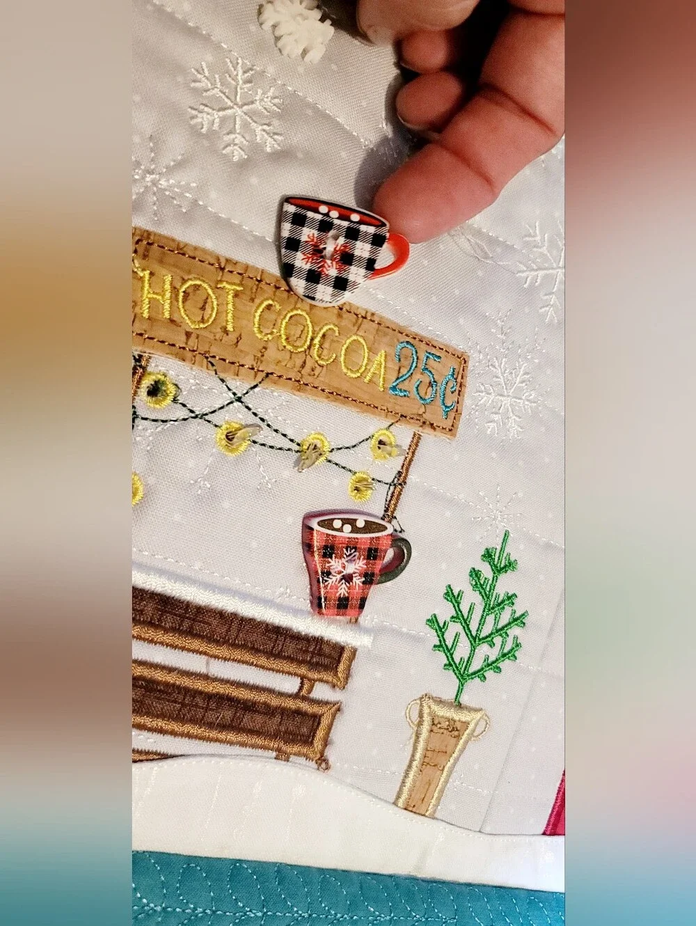 Candy Cane Lane Bench Kimberbell Pillow Cover Machine Appliqued Fairy Lights